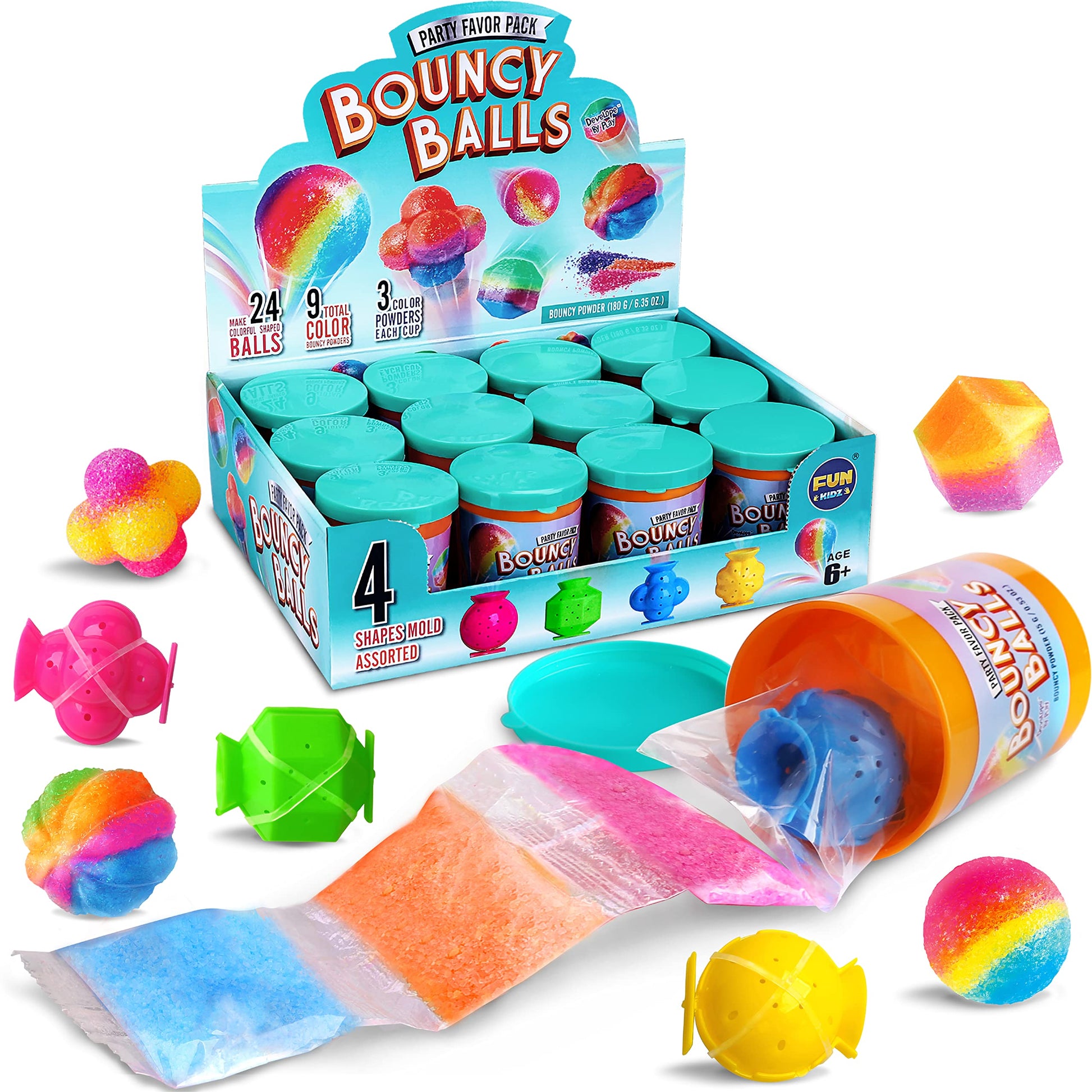 Bouncy Ball Kit Creative Party Favors for Kids, FunKidz Make Your Own Magic Balls Individual 12 Bottles Pack Making Bouncy Balls