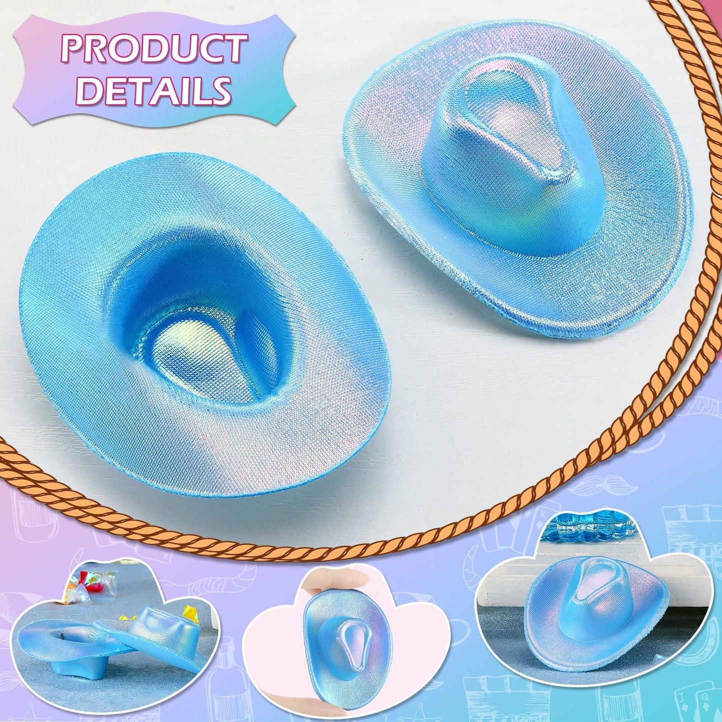 Vesici 20 Pcs Mini Neon Cowgirl Hat Western Cowboy Cowgirl Hat Boot Shot Glass Disco Party Supplies