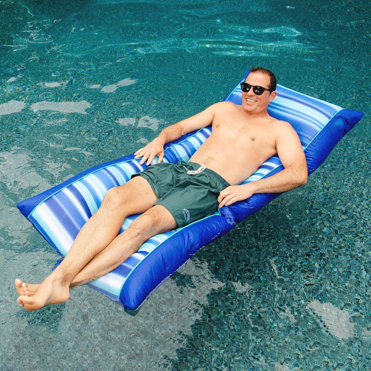 Big Joe Kona No Inflation Needed Pool Lounger With Headrest, Blurred Blue Double Sided Mesh, 5.5Ft Big