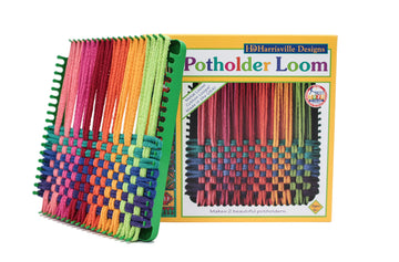 Friendly Loom 7 Potholder Kit Green Metal Loom and Bright Rainbow Color Cotton Loops, Makes 2 Potholders, MADE IN THE USA by Har