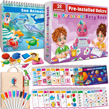 Curious 2 Learn Montessori Preassembled Busy Book For Toddlers Ages 3 And Up, Pre K Preschool Learning Activities Book - Autism Sensory Learning & Education Toys Kindergarten Workbook (Pink)