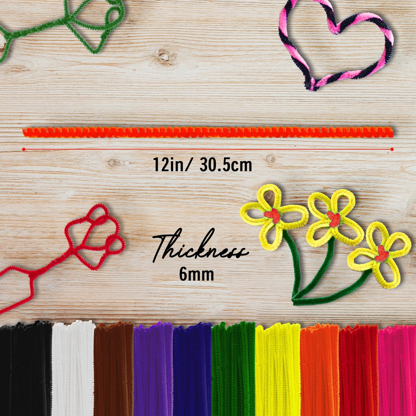Pipe Cleaners- 100 Pc. Pipe Cleaner Assorted Colors 12    Chenille Stems, Pipe Cleaners Craft, Fuzzy Sticks Great Craft Supplies