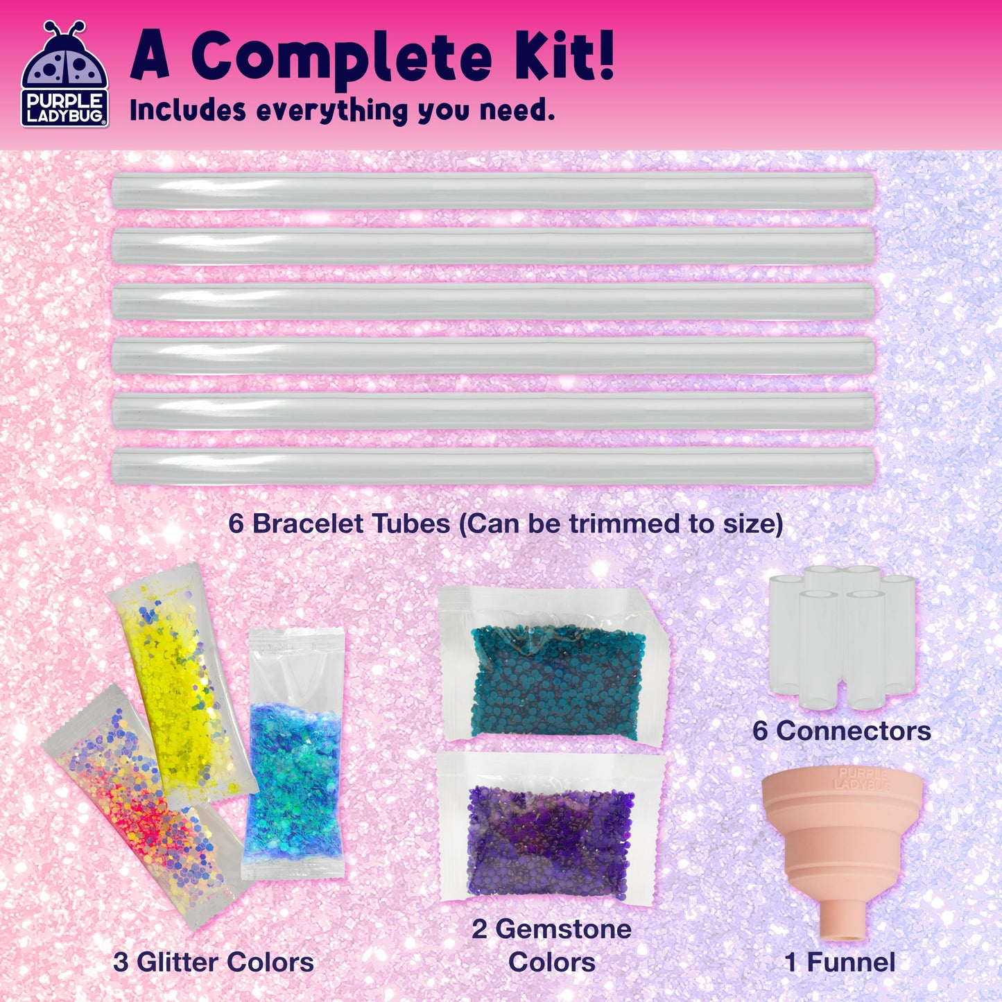 PURPLE LADYBUG Make Your Own Bracelet Making Kit for Girls - Creative Glitter Bracelet Craft Kit, DIY Jewelry-Making Set with Ge