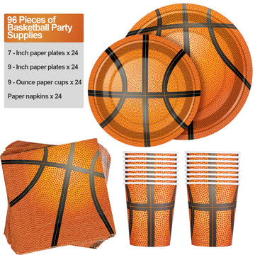 Durony 96 Pieces Basketball Party Supplies Birthday Party Tableware Including Paper Plates, Cups, Napkins For Basketball Birthda