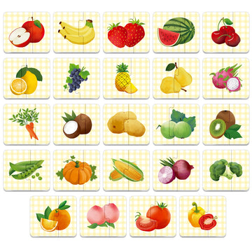 48 Food Matching Puzzles With Error-Correction Mechanism Pre-Primer In 2 Pieces, Perfect For Preschool Learning (24 Blocks Double Sided)