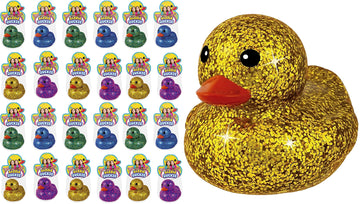 Ja-Ru Glitter Rubber Ducks Metallic Colors 3' (24 Unit Assorted) Fidget Toy For Kids, Sensory Play, Stress Relief, Stocking Stuffers, Supplies Pinata Filler In Bulk. Plus Sticker. 4343-24S