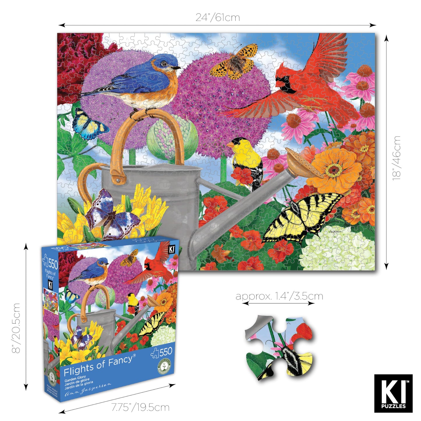 550 Piece Puzzle for mature-themeds Garden Glory Ann Jasperson Birds Jigsaw 24X18 by KI Puzzles