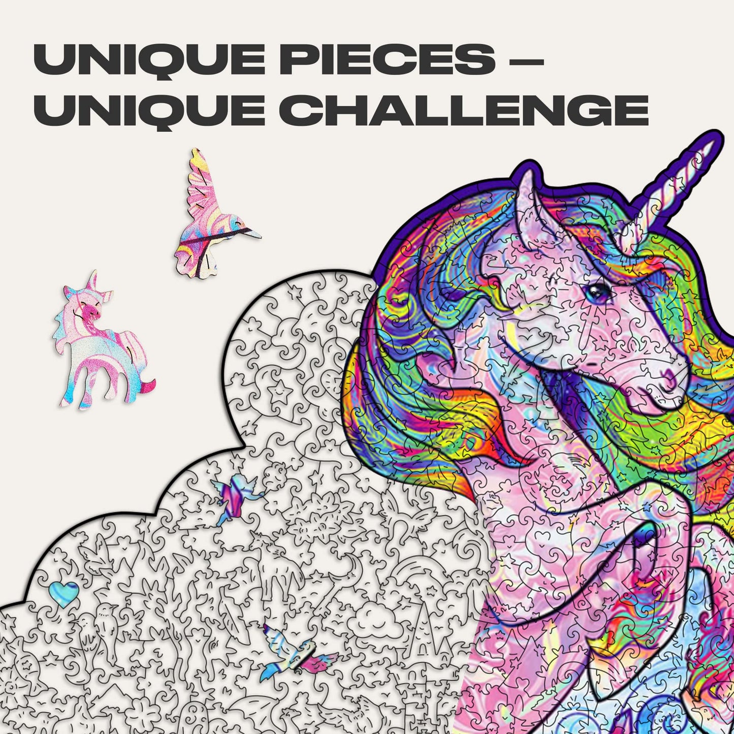 Unidragon Original Wooden Jigsaw Puzzles - Inspiring Unicorn, 700 Pcs, Royal Size 17.7'X23.6', Beautiful Gift Package, Unique Shape Best Gift For Adults And Kids