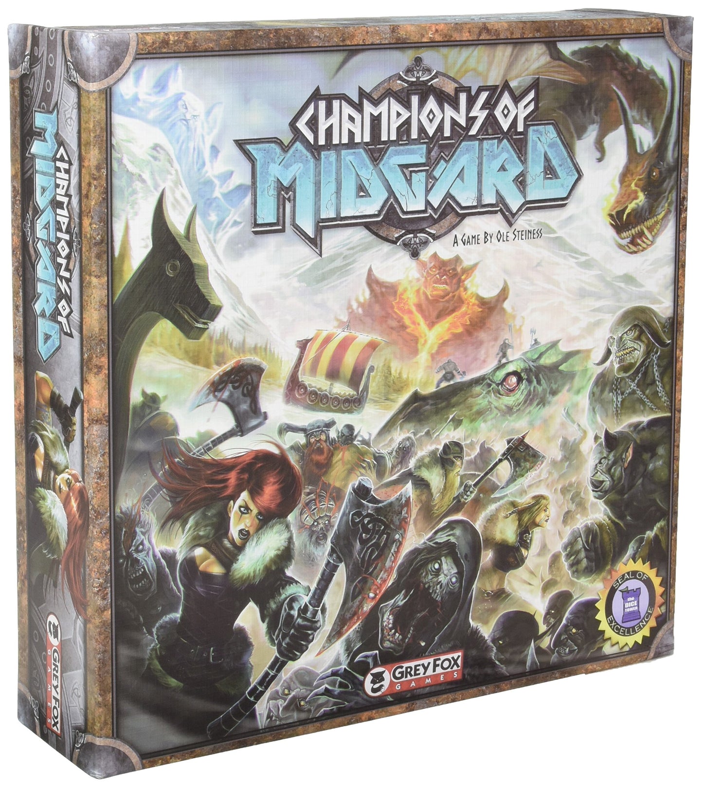 Grey Fox Games Champions of Midgard Board Game, 2-4 Players, Ages 10+, 60-90 Min Playtime, Dice-Driven Combat, Model GFG96736