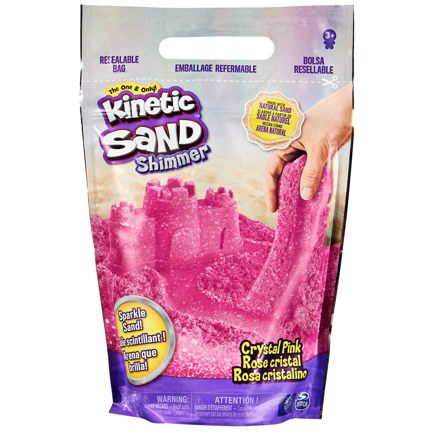 Kinetic Sand, Crystal Pink 2lb Bag of All-Natural Shimmering Play Sand for Squishing, Mixing and Molding, Sensory Toys for Kids 