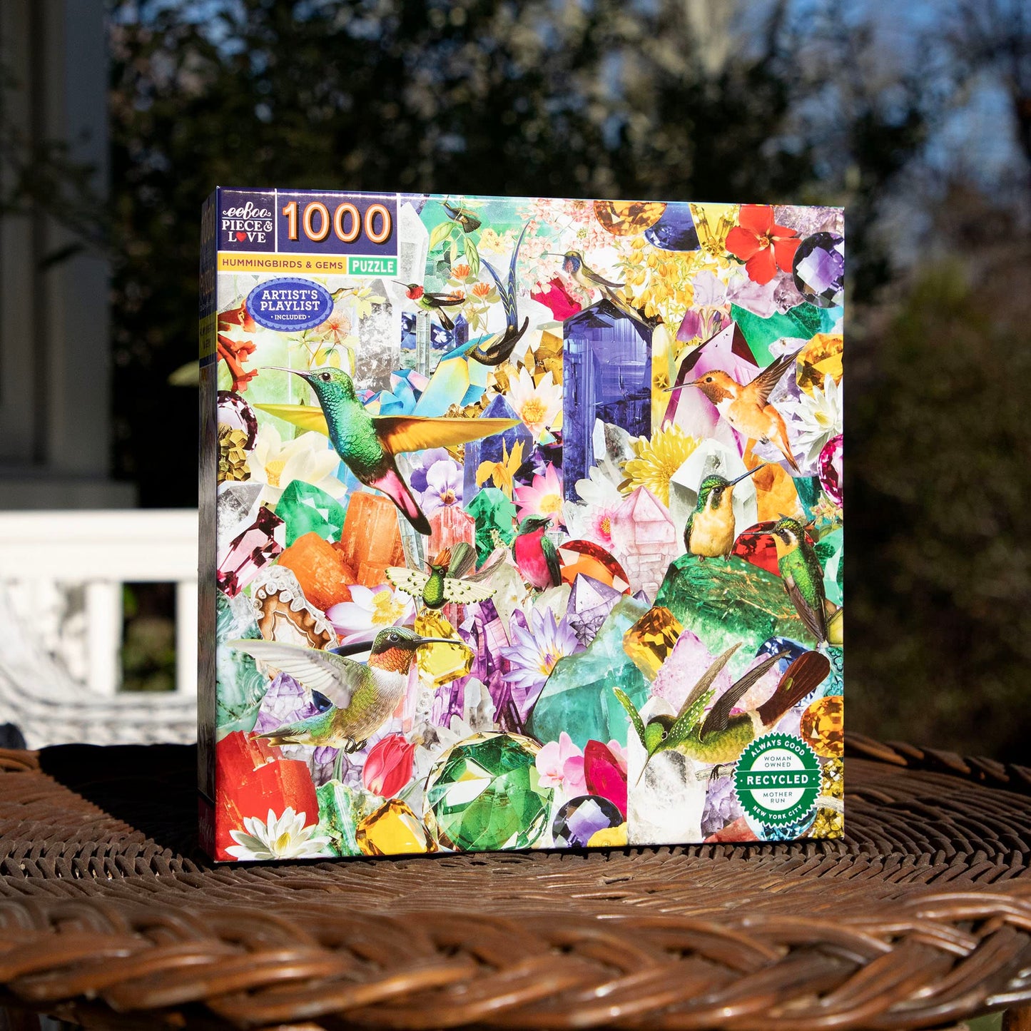 eeBoo: Piece and Love Hummingbirds and Gems 1000 Piece Square mature-themed Jigsaw Puzzle  23 x 23 When Completed  Sturdy Puzzle Pieces  for Ages 14 and up