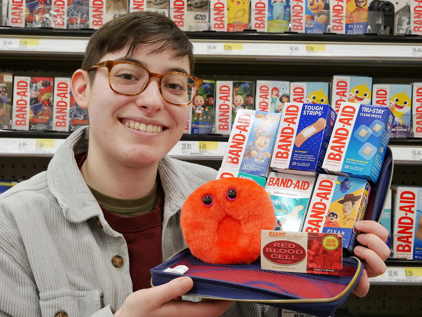 GIANTmicrobes Red Blood Cell Plush Toy, 7" Hematology Gift, Soft Red Plush, Model 874665001272