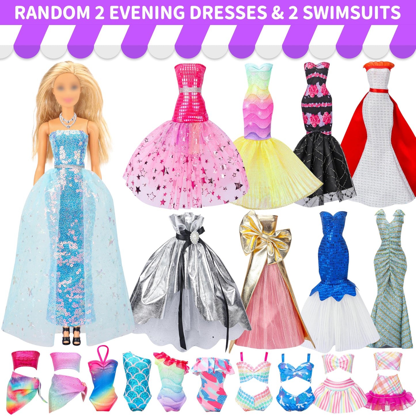 Style Shine 56 Pcs Doll Clothes And Accessories,2 Wedding Gowns 2 Evening Dresses 6 Fashion Dresses 4 Set Casual Outfit Top And