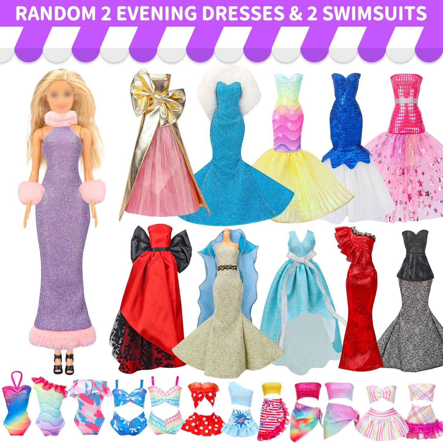Style Shine 70 Pcs Doll Clothes And Accessories,4 Wedding Gowns 2 Evening Dresses 8 Fashion Dresses 6 Set Casual Outfit Top And