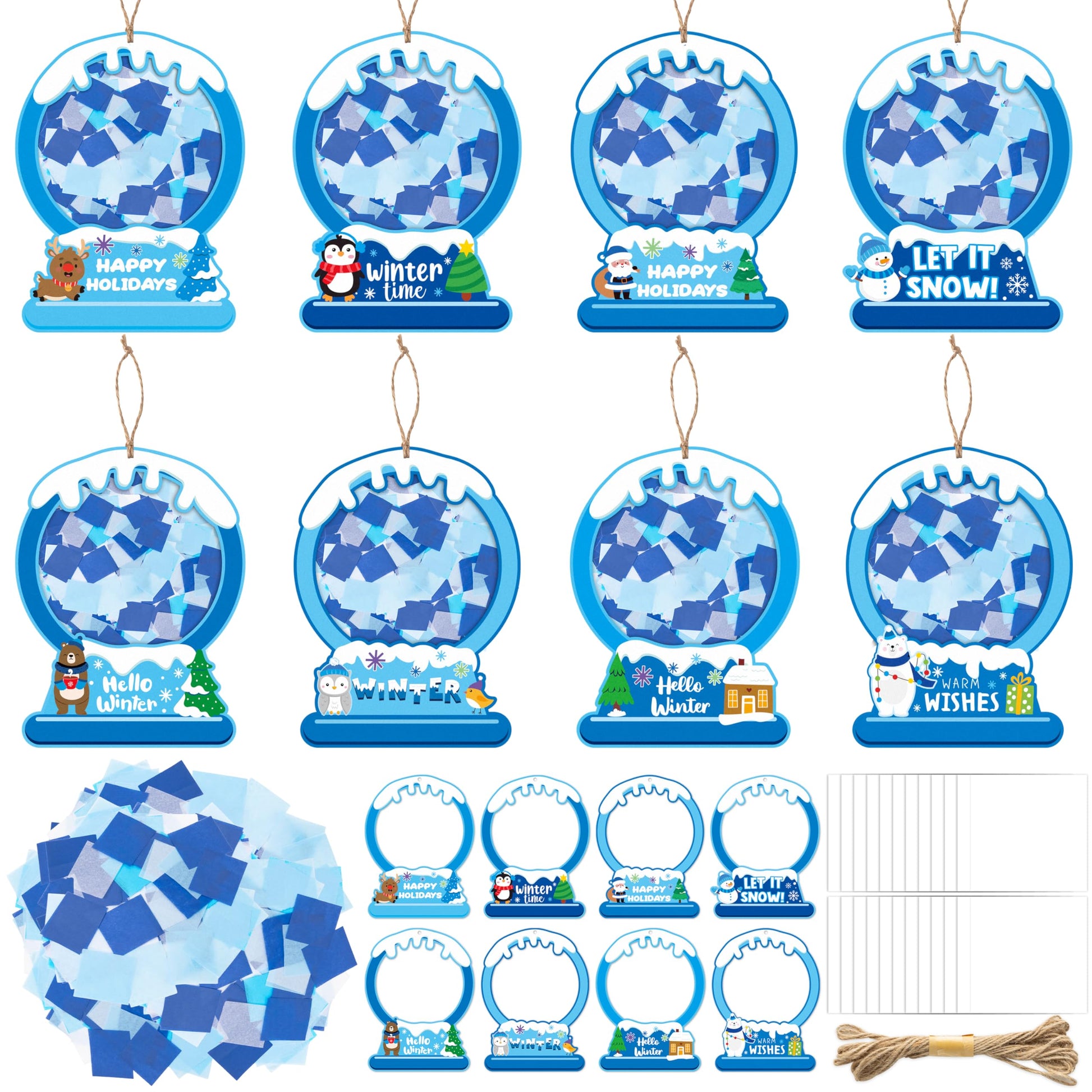 CJiangpo 24 Set Winter Suncatcher Paper Craft Kits, DIY Snow Globe Craft with Tissue Paper Stained Glass Effect Window Christmas