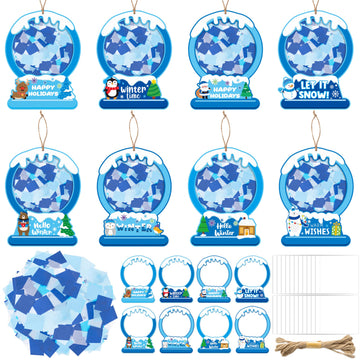 CJiangpo 24 Set Winter Suncatcher Paper Craft Kits, DIY Snow Globe Craft with Tissue Paper Stained Glass Effect Window Christmas