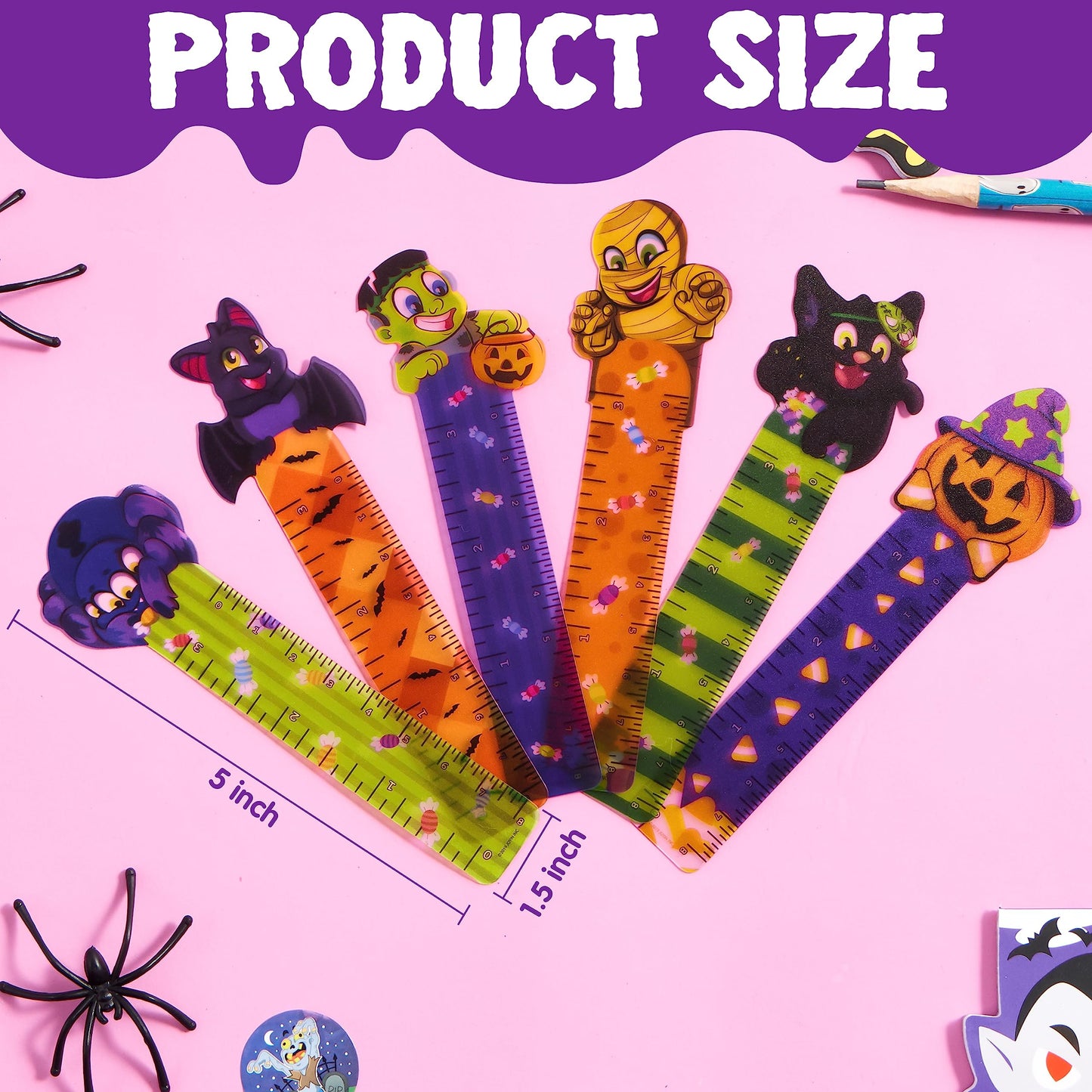 JOYIN 144 PCS Halloween Bookmark Rulers Party Favor Pack (6 Designs) with Halloween Themed Prints for Holiday Decorations, Goodi