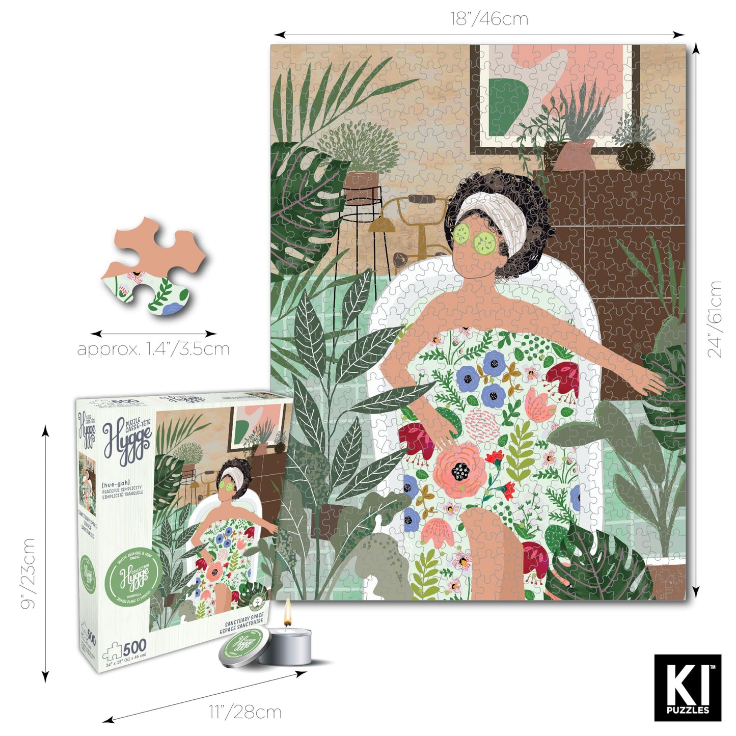 KI Puzzles 500 Piece Jigsaw Puzzle - Hygge Sanctuary Space, 24x18", Paper, Model 50336 + Scented Candle