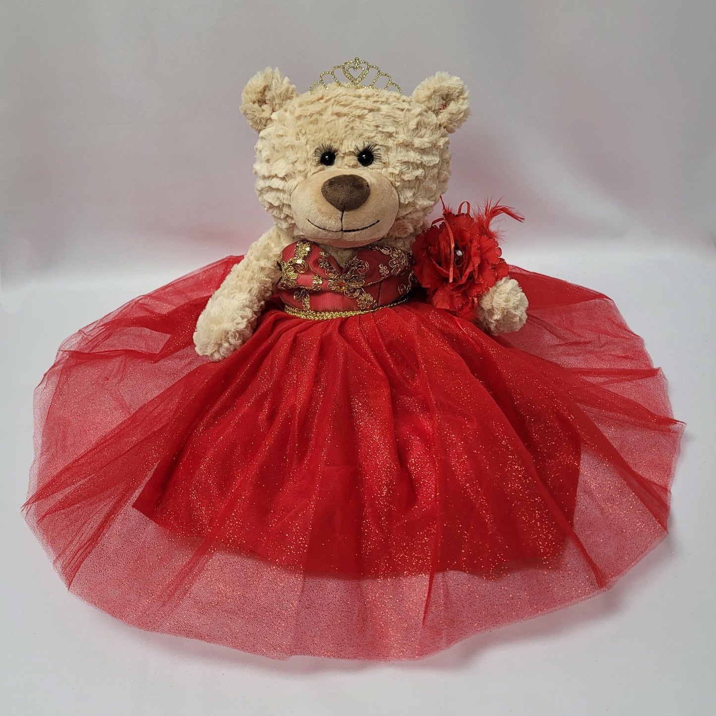 Kinnex Collections Since 1997 20' Quince Anos Quinceanera Last Doll Teddy Bear With Dress (Centerpiece) ~ B16632-14G (Red - Gold Trim)