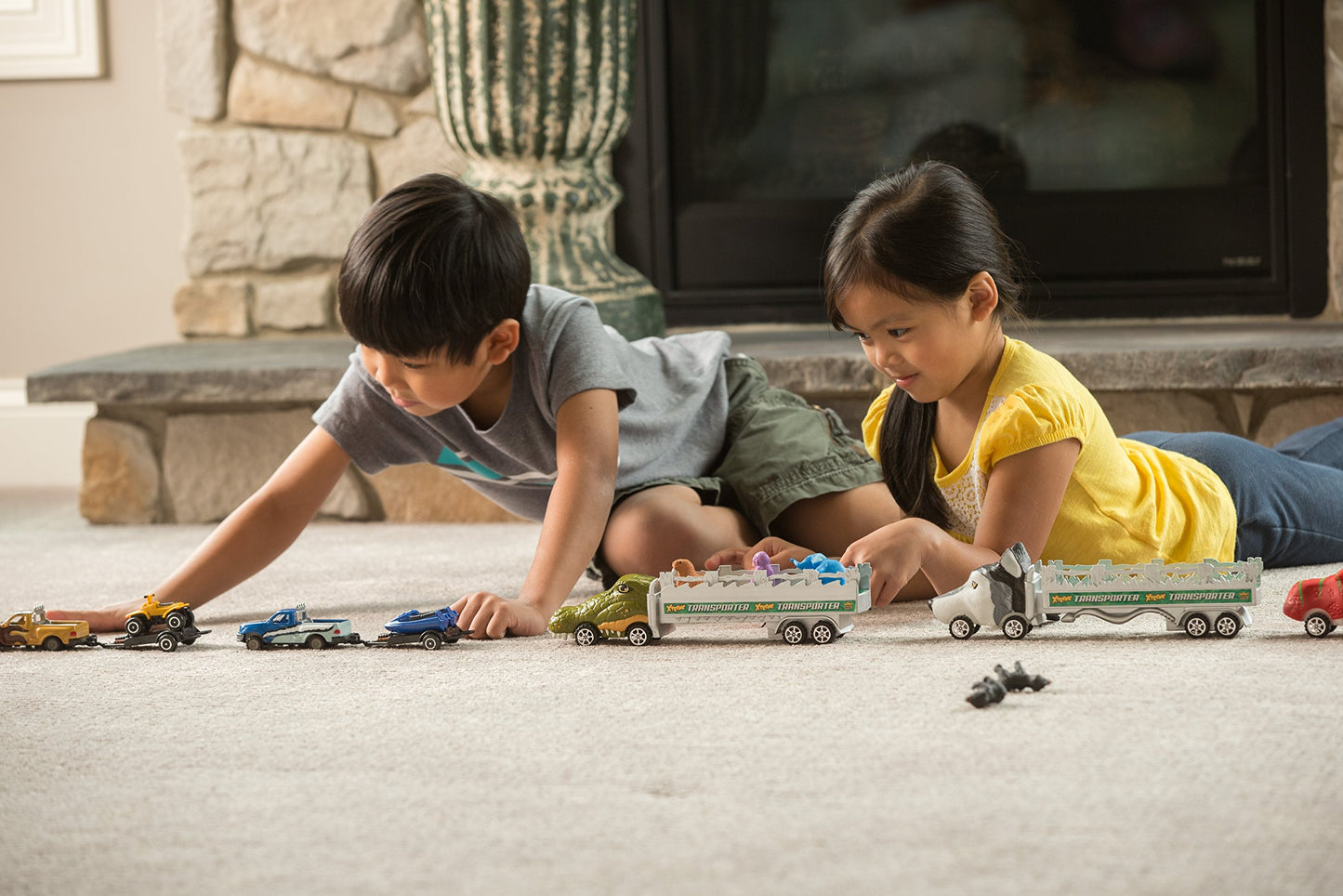 Wild Republic T-Rex Truck, Gifts For Kids, Imaginative Play Toy, Triceratops & Tyrannosaurus