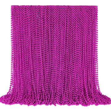 YAXINRUI 144 PCS Hot Pink Bead Necklaces, Pink Mardi Gras Beads, Cancer Awareness Beads Necklaces, Valentine Necklace, 33 Inch R