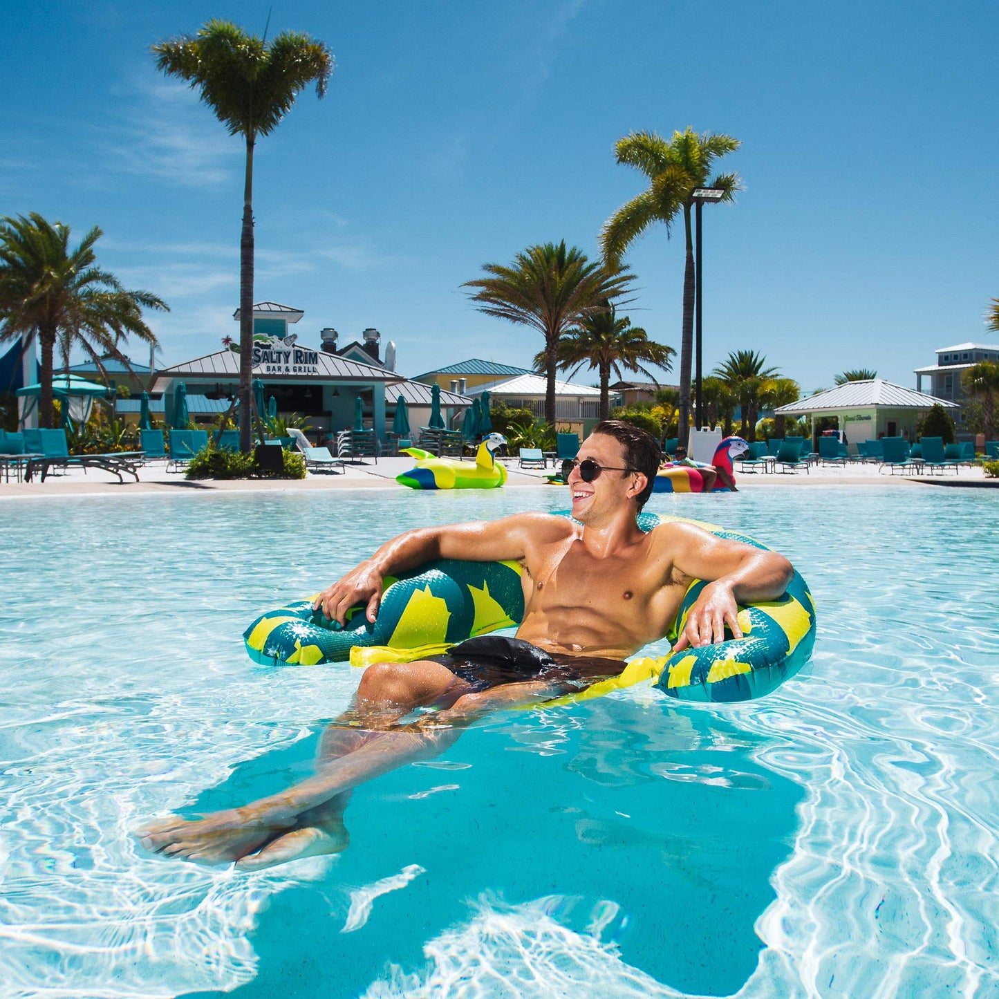 Margaritaville Sit & Sip Floating Seat For Pools, Rivers & Lakes, Blue