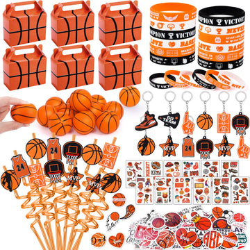 Winrayk 122Pcs Basketball Party Favors Birthday Supplies, Gift Bags Straws Stress Balls Tattoo Stickers Silicone Wristbands, Gif