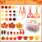 Fall Sensory Bin Fillers - 353 PCS Thanksgiving Fine Motor Toys for Kids  Autumn Counting Sorting Set with Felt Leaves Tweezers & Clip for Sorting Counting Training Preschool Learning Activity