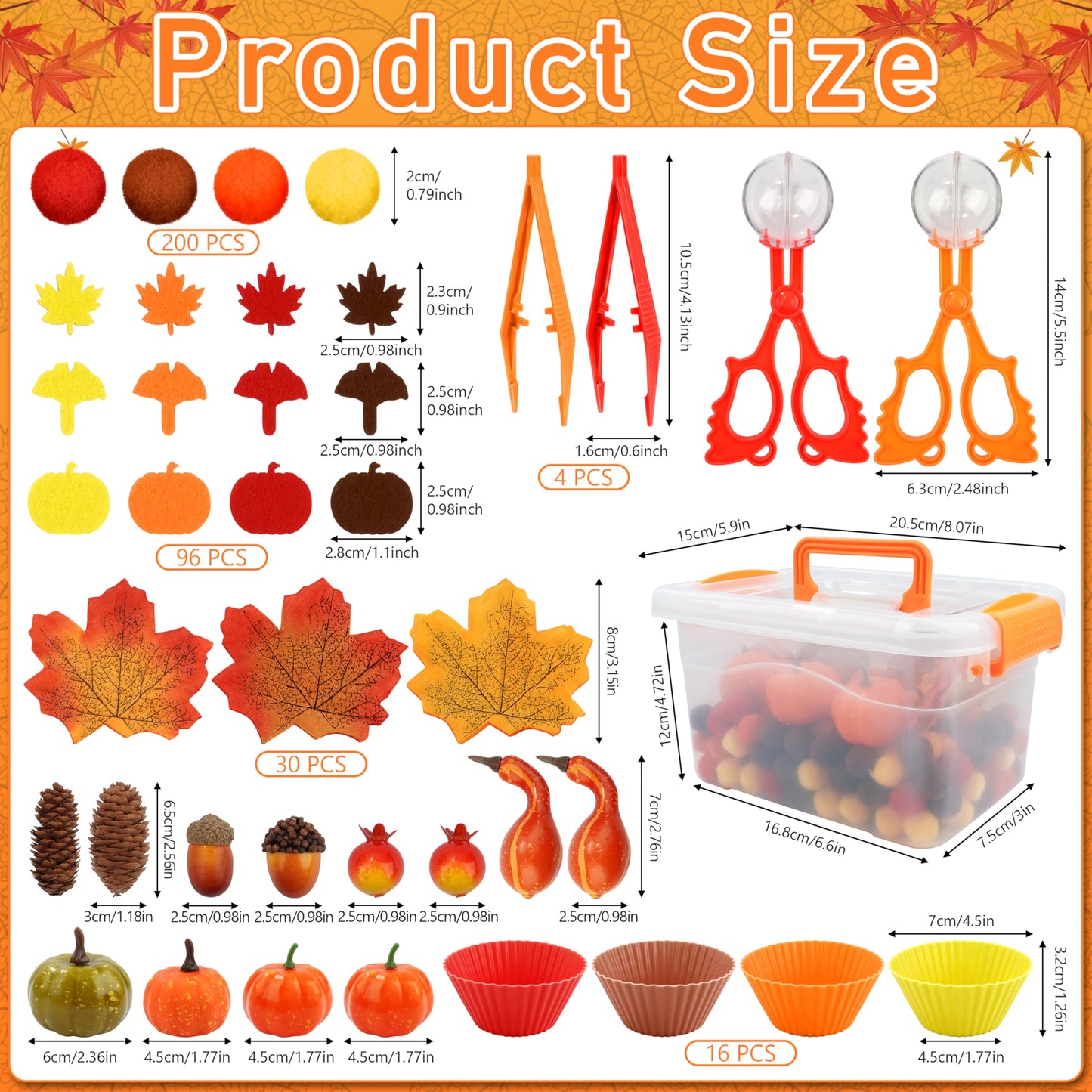 Fall Sensory Bin Fillers - 353 PCS Thanksgiving Fine Motor Toys for Kids  Autumn Counting Sorting Set with Felt Leaves Tweezers & Clip for Sorting Counting Training Preschool Learning Activity