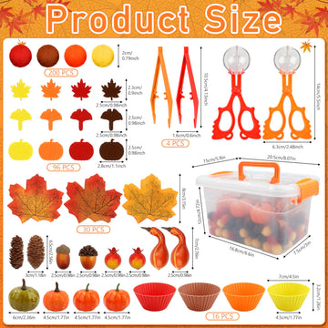Fall Sensory Bin Fillers - 353 PCS Thanksgiving Fine Motor Toys for Kids  Autumn Counting Sorting Set with Felt Leaves Tweezers & Clip for Sorting Counting Training Preschool Learning Activity