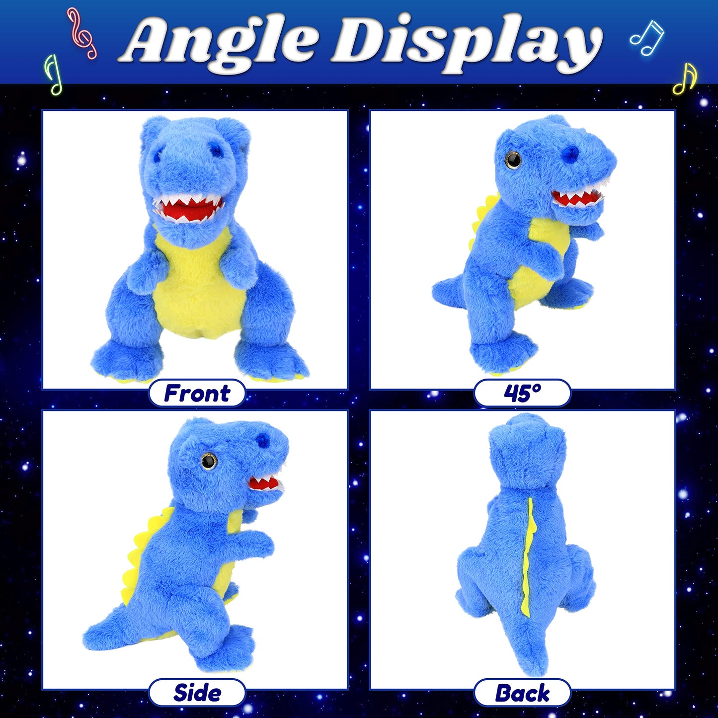 Cuteoy Blue Dinosaur Led Stuffed Animal Light-Up Plush Birthday Christmas T-Rex Plushies Toy Gifts For Kids Toddler Girls, 12.5'