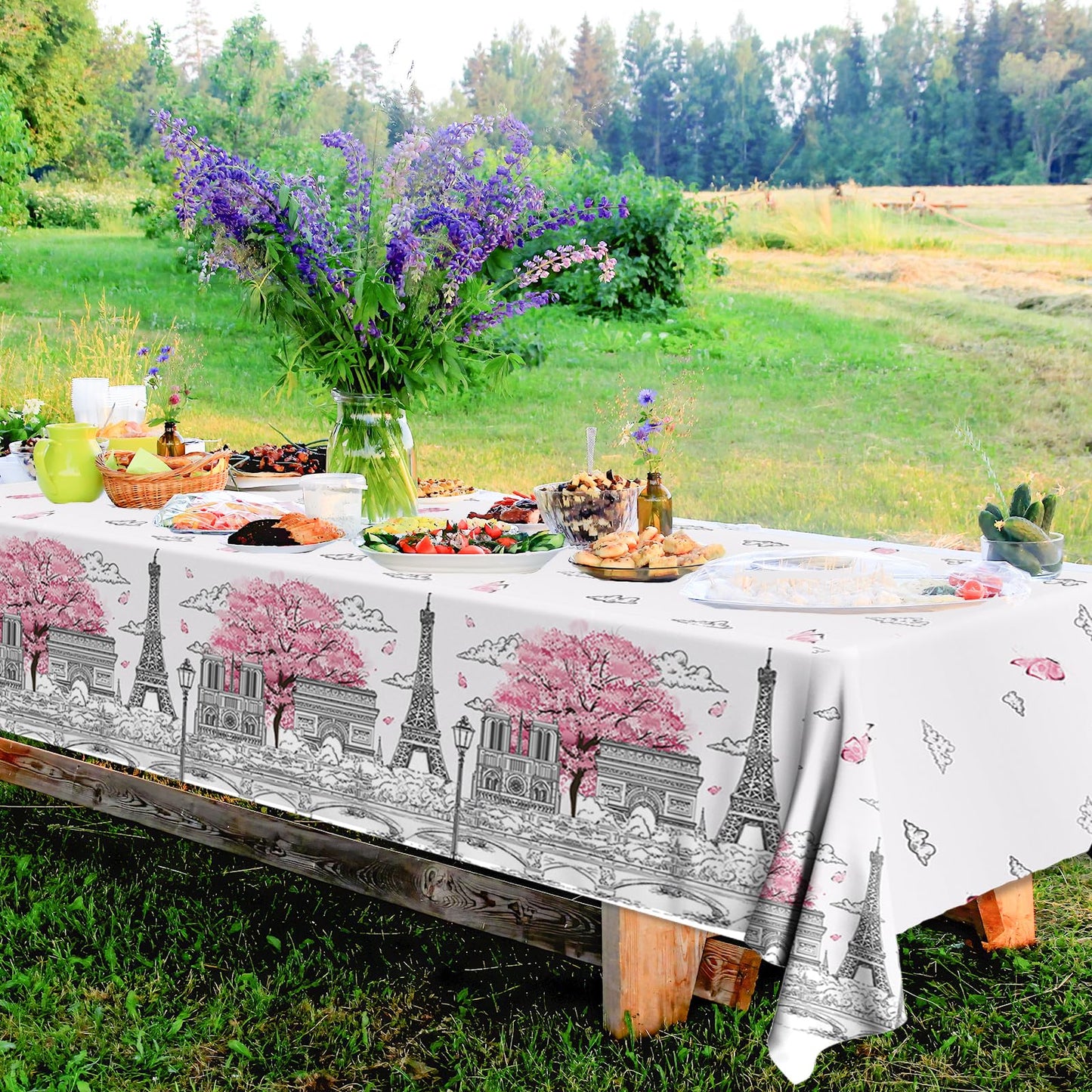 Dydamud Paris Themed Party Tablecloth, 3Pcs Plastic Table Cloth Disposable Table Cover Pink Tablecloths For Birthday Party Decor