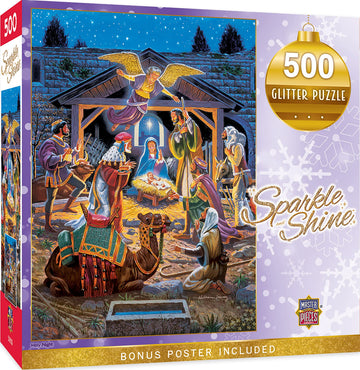 Masterpieces 500 Piece Glitter Christmas Jigsaw Puzzle - Holy Night - 15''X21''