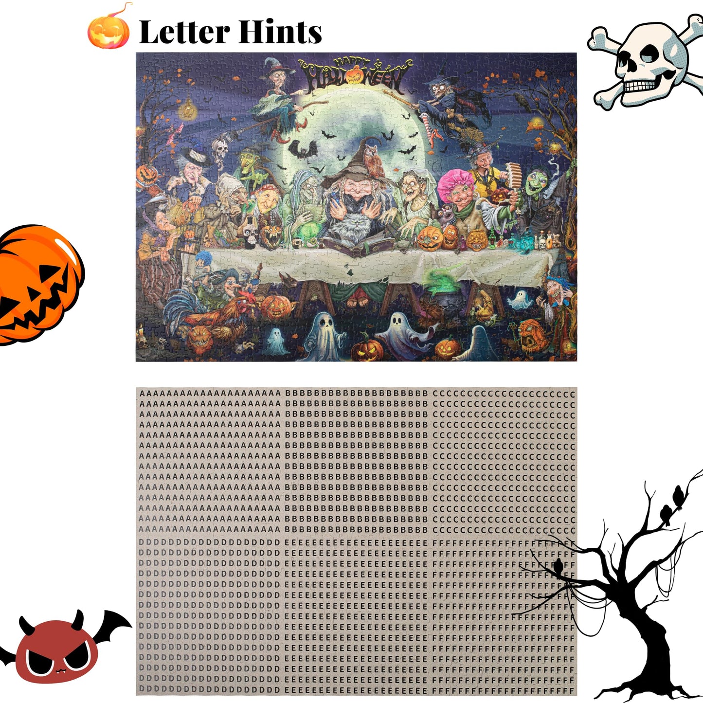 Halloween Jigsaw Puzzle 1000 Piece For Adult Family,Horror Halloween Witches Ghost Party,Perfect Snap 27.6X19.7 Inches
