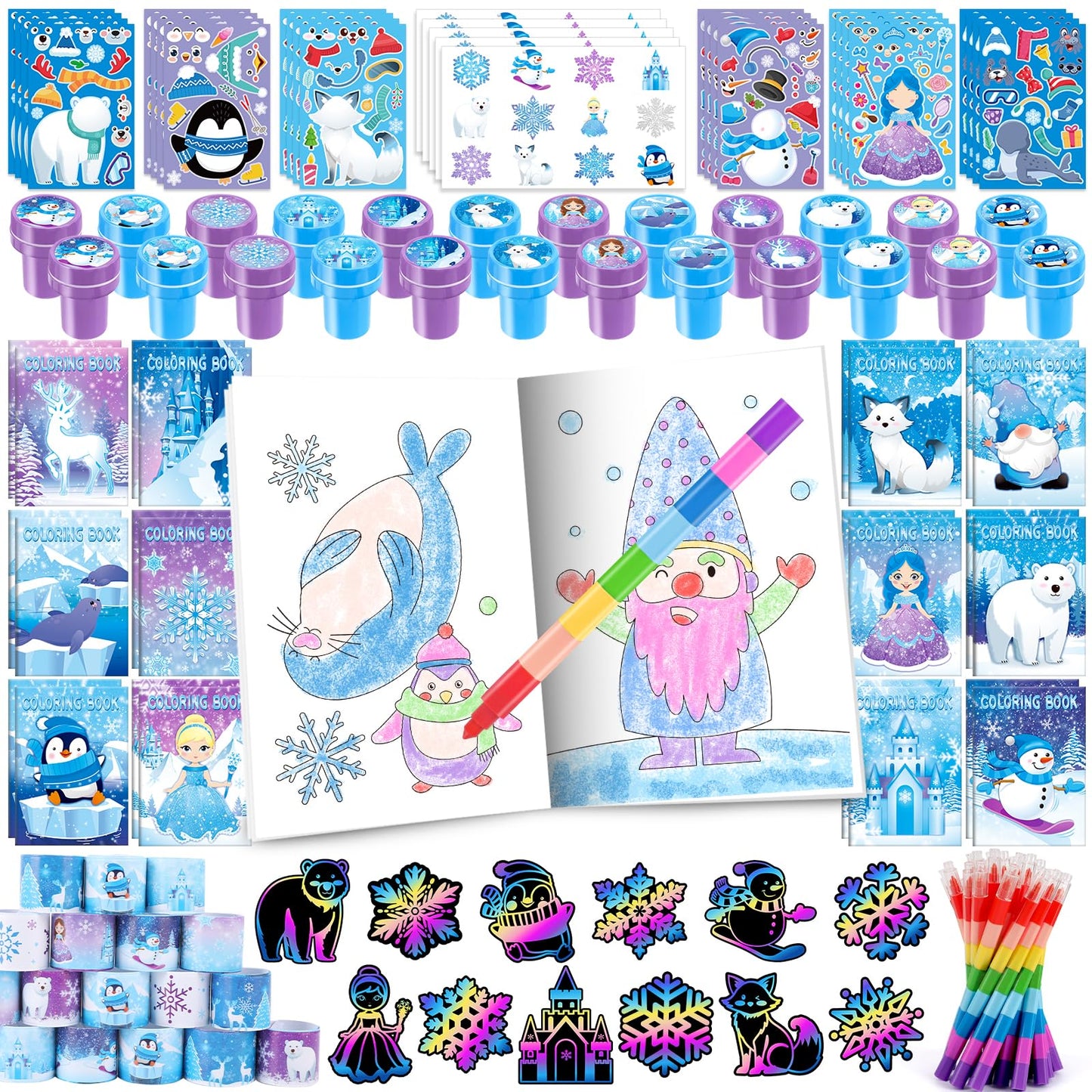 BenLouis 192pcs Frozen Party Favors Set for Kids Winter Snowflake Coloring Book Christmas School Classroom Gift Reward Prize Cra