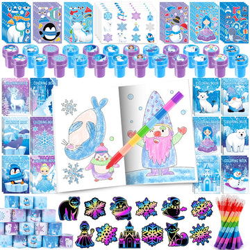 BenLouis 192pcs Frozen Party Favors Set for Kids Winter Snowflake Coloring Book Christmas School Classroom Gift Reward Prize Cra