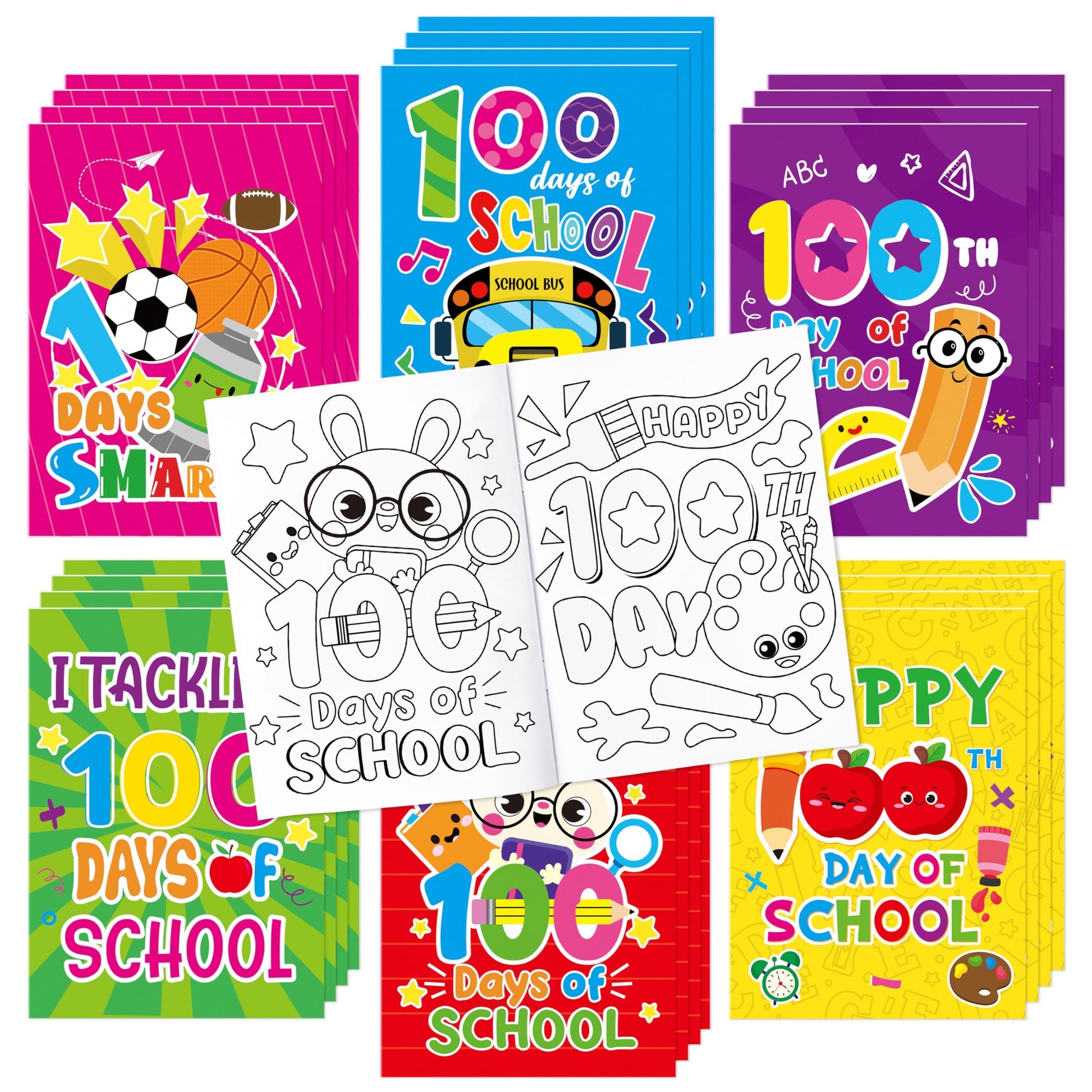 ANGOLIO 24Pcs 100 Days of School Coloring Books Bulk for Kids, Kids DIY Coloring Books 100 Days Celebration Classroom Activity P