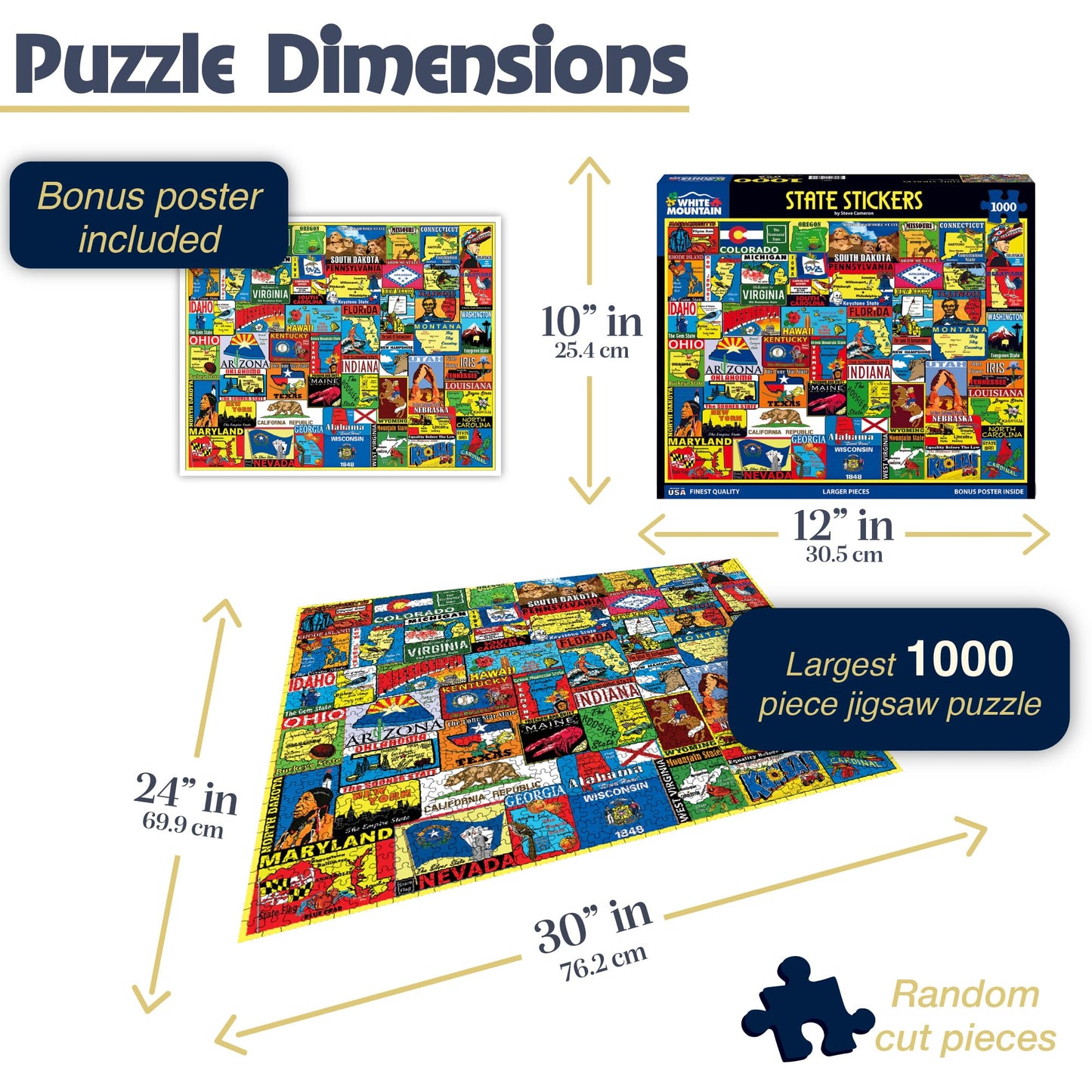 White Mountain Puzzles State Stickers, 1000 Pieces Jigsaw Puzzle