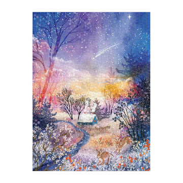 Galison Enchanted Snowfall - 1000 Piece Foil Jigsaw Puzzle Featuring A Beautiful Snowy Winter Landscape Under The Starry Sky