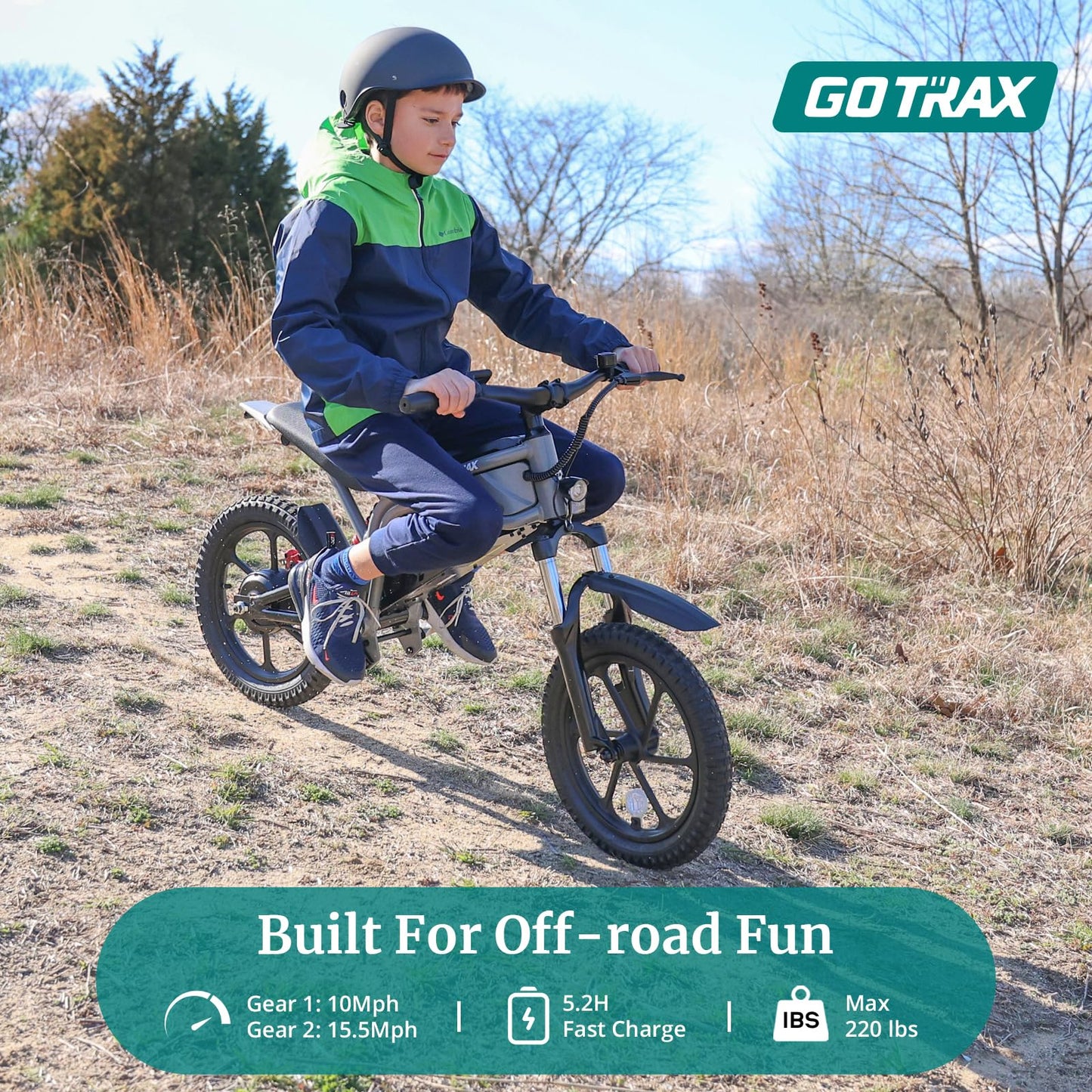 Gotrax Astra Electric Dirt Bike, 16'' Pneumatic Tires, Max 16 Mile And 15.5Mph Speed Power By 300W Brushless Motor, Dual Suspens