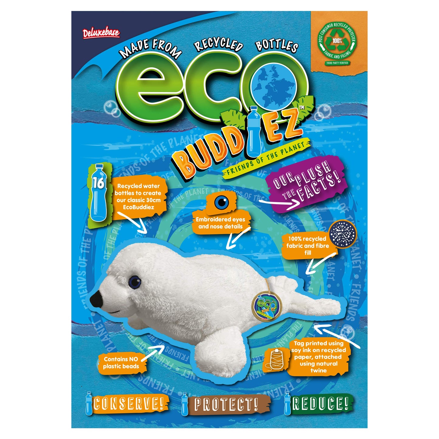 Ecobuddiez - Harp Seal From Deluxebase. 20 Inch Harp Seal Plush Toy. Eco Friendly Child Safe Seal Stuffed Animal Made From Recycled Plastic Bottles.