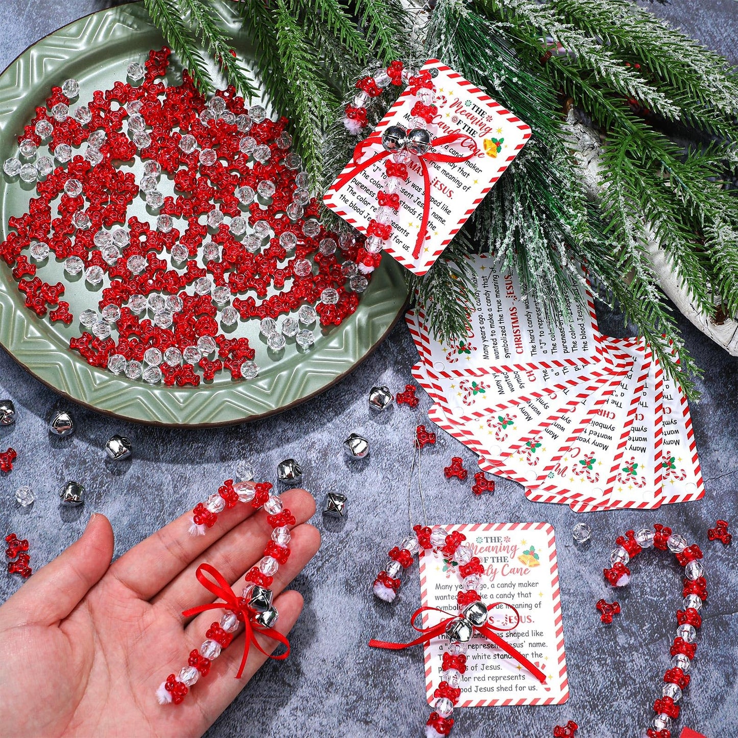 JellyArch Candy Cane Ornament Craft Kit - 24 Sets, 696 Beads, Red, Small, DIY Christmas Gift, Model MEG-JellyArch-1009