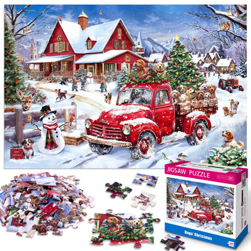 100 Piece Christmas Puzzle For Kids Ages 4-8 Jigsaw Puzzles 100 Pieces For Boys Girls Ages 6-8 8-10 - Dogs' Christmas
