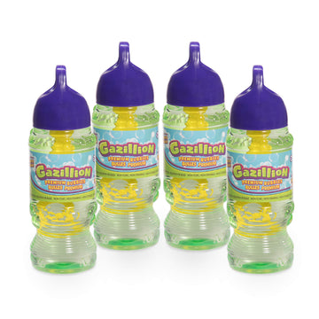 Gazillion Bubbles 10 oz. 4-Pack + 4 Multi Bubble Wands  Non-Toxic  Long-Lasting Bubbles  Great for Kids Parties  Ages 3+