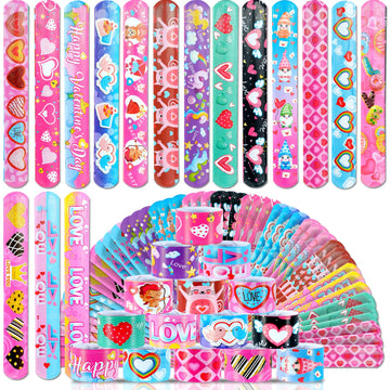 Valentine's Day Slap Bracelets 48Pcs Valentine's Day Party Favors for Kids Valentine's Day Snap Bracelets Party Supplies Valenti