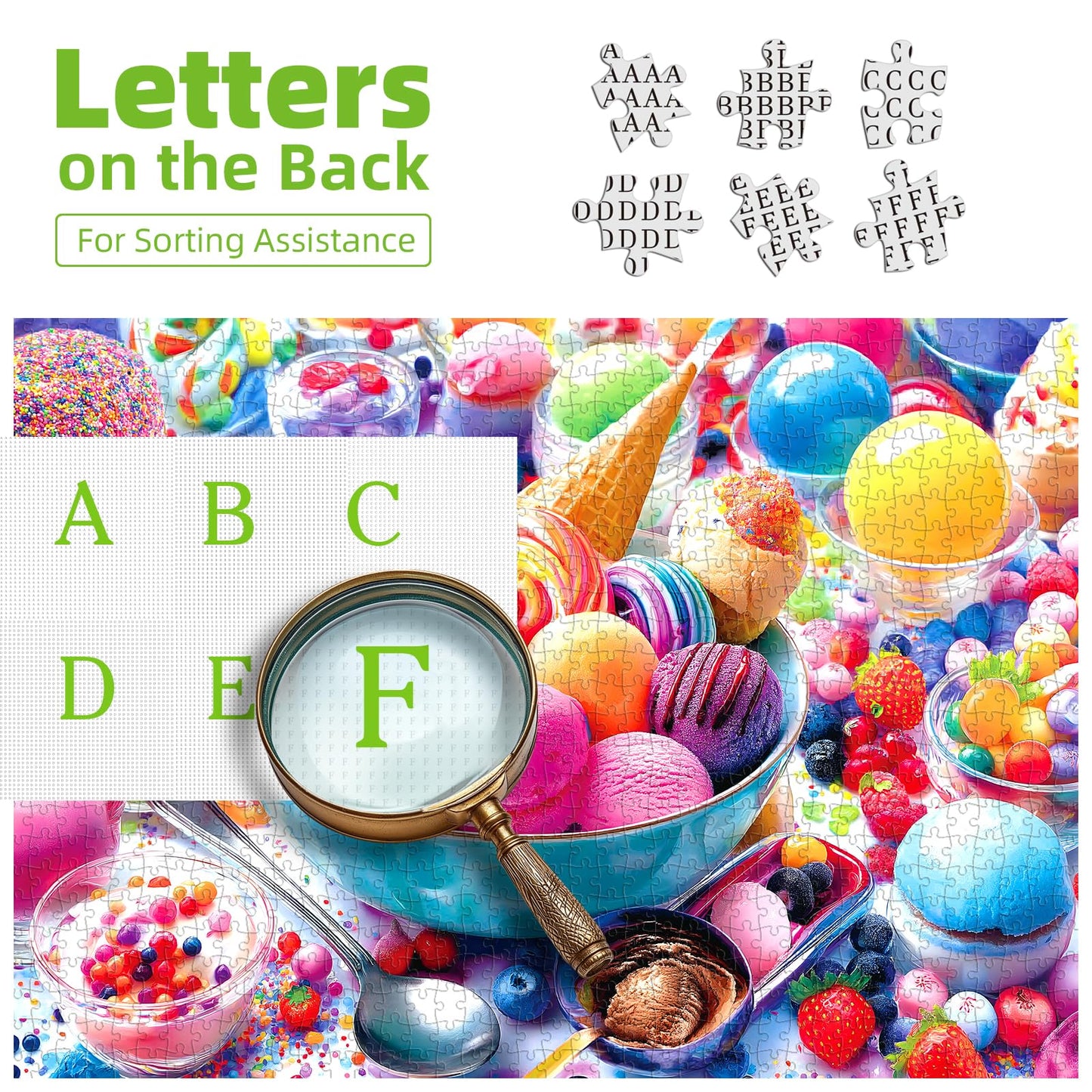 Ice Cream Sweets 1000 Piece Jigsaw Puzzle for mature-themeds Vibrant Summer Dessert mature-themed Jigsaw Puzzles Cool Unique Letters on Back Fun Family Challenging Puzzle Gifts for mature-themeds Senior (27.6 x19.7 )