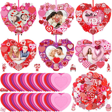 Ferraycle 232 Pieces Valentines DIY Picture Frames Craft Kit 32 Pcs Photo Frames with 200 Pcs Heart Shaped Foam Stickers for Val