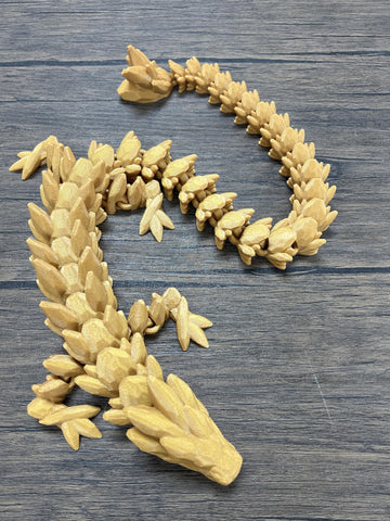 Munnygrubbers - Xl 26' Crystal Dragon Fidget Toy - Heavy Duty - 3D Printed Flexible Articulating Dragon Plastic Collectible Figurine - Surprise Egg Compatible - (Gold Dragon)