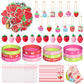Haooryx 110PCS Strawberry Theme Party Favors Fruit Mochi Toys Berry Sweet Rubber Bracelet Acrylic Strawberry Scrapbook Stickers 