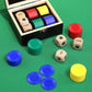 Fun Left Right Roll Dice Game Set  Include 3 1-inch Wooden Dices and 48 Pcs Chips in Black Wooden Box  Easy to Store and Carry Around for Travel